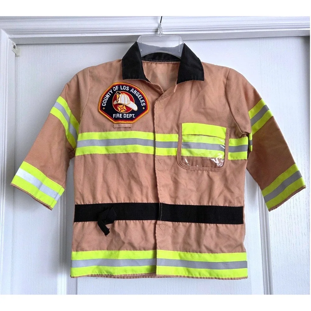 Melissa & Doug Kids Firefighter Costume Jacket Tan LA Fire Dept Ages 3-6 Dressup